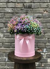 Цветочная композиция из Гипсофила и Розы в шляпной коробке в Комсомольском Республики Калмыкия