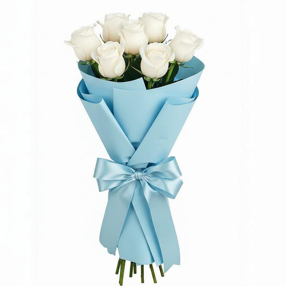 Букет 7 белых роз Проуд в Комсомольском Республики Калмыкия