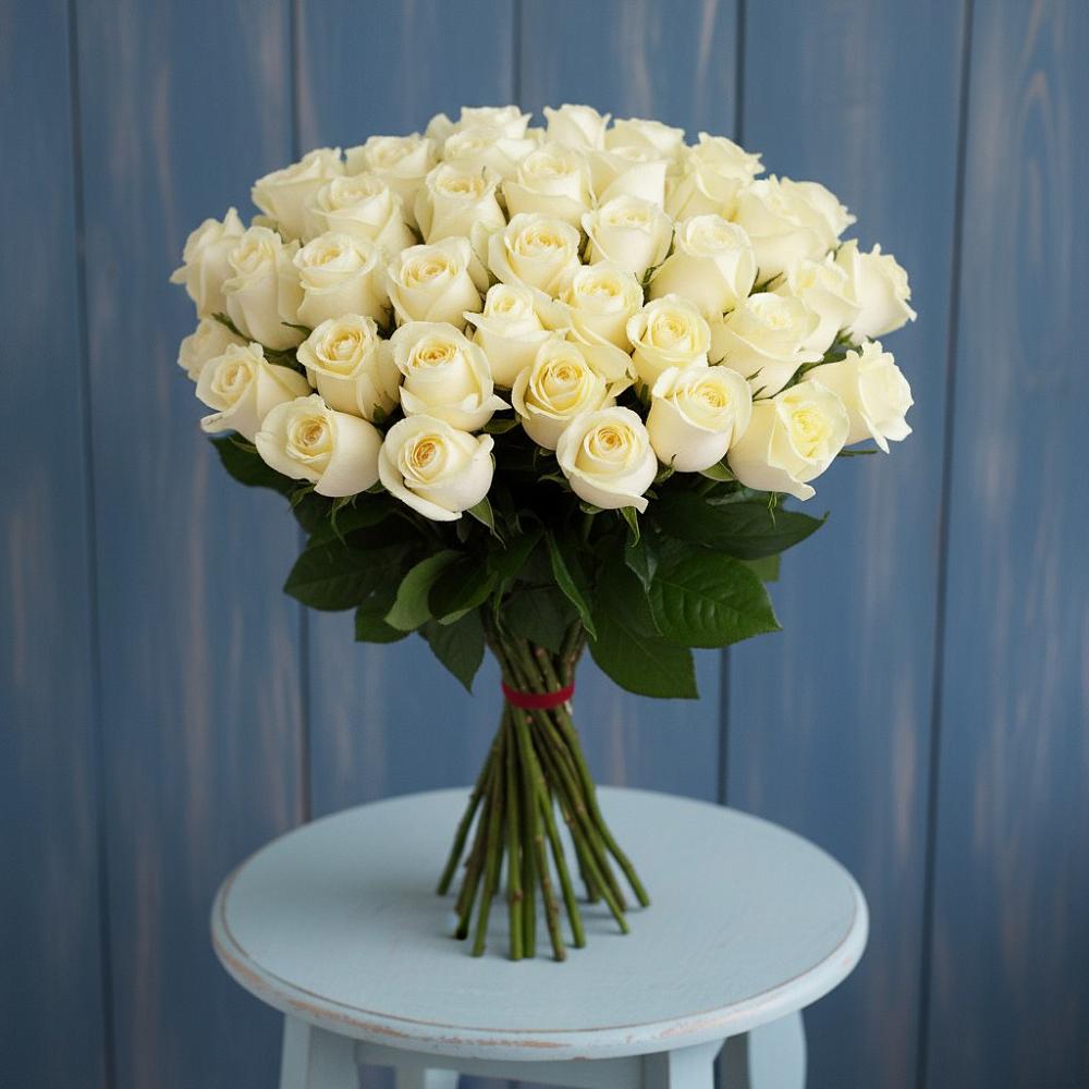 Букет 51 Белая роза Эдлесс Лав в Комсомольском Республики Калмыкия