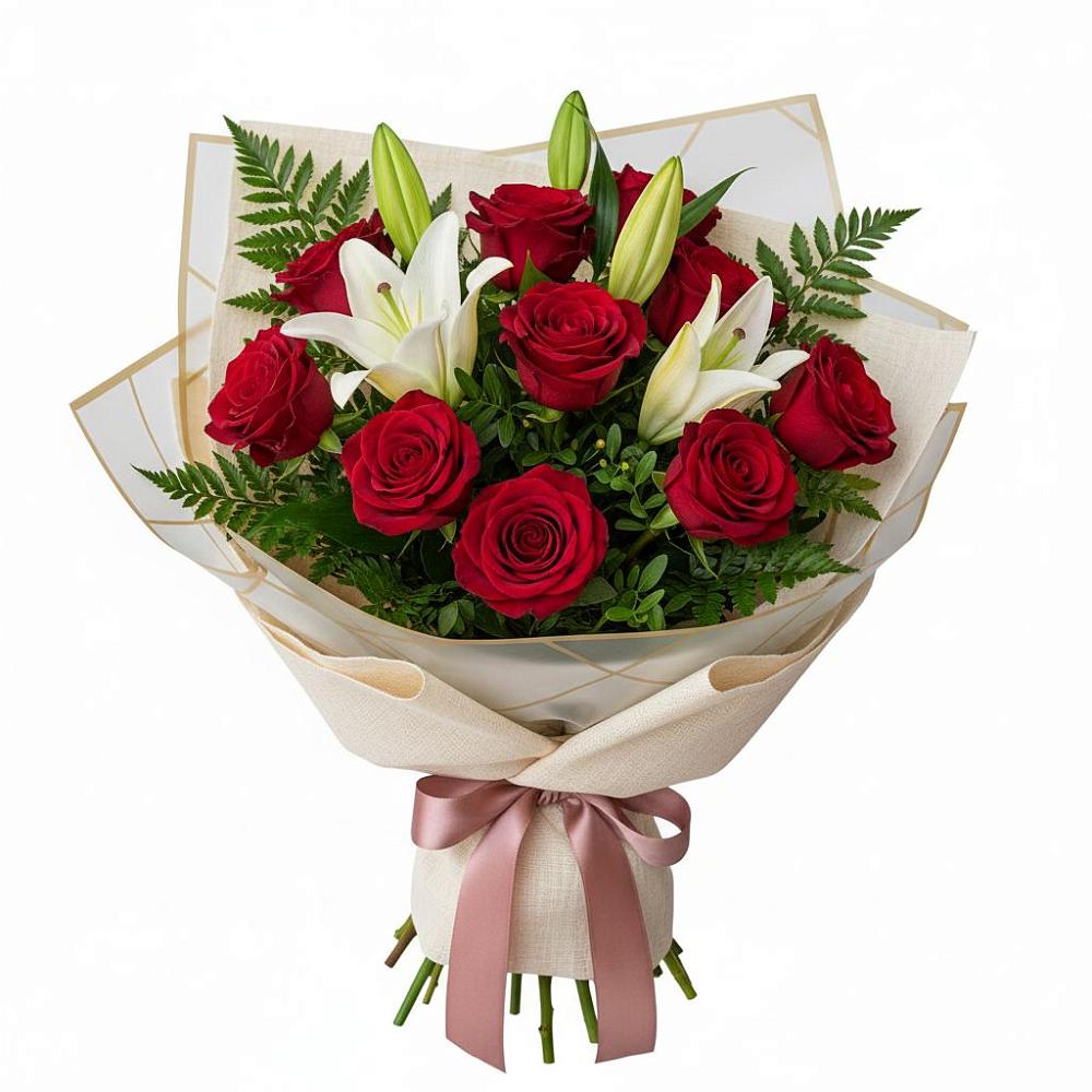 Букет цветов из: Лилии и Розы в Комсомольском Республики Калмыкия