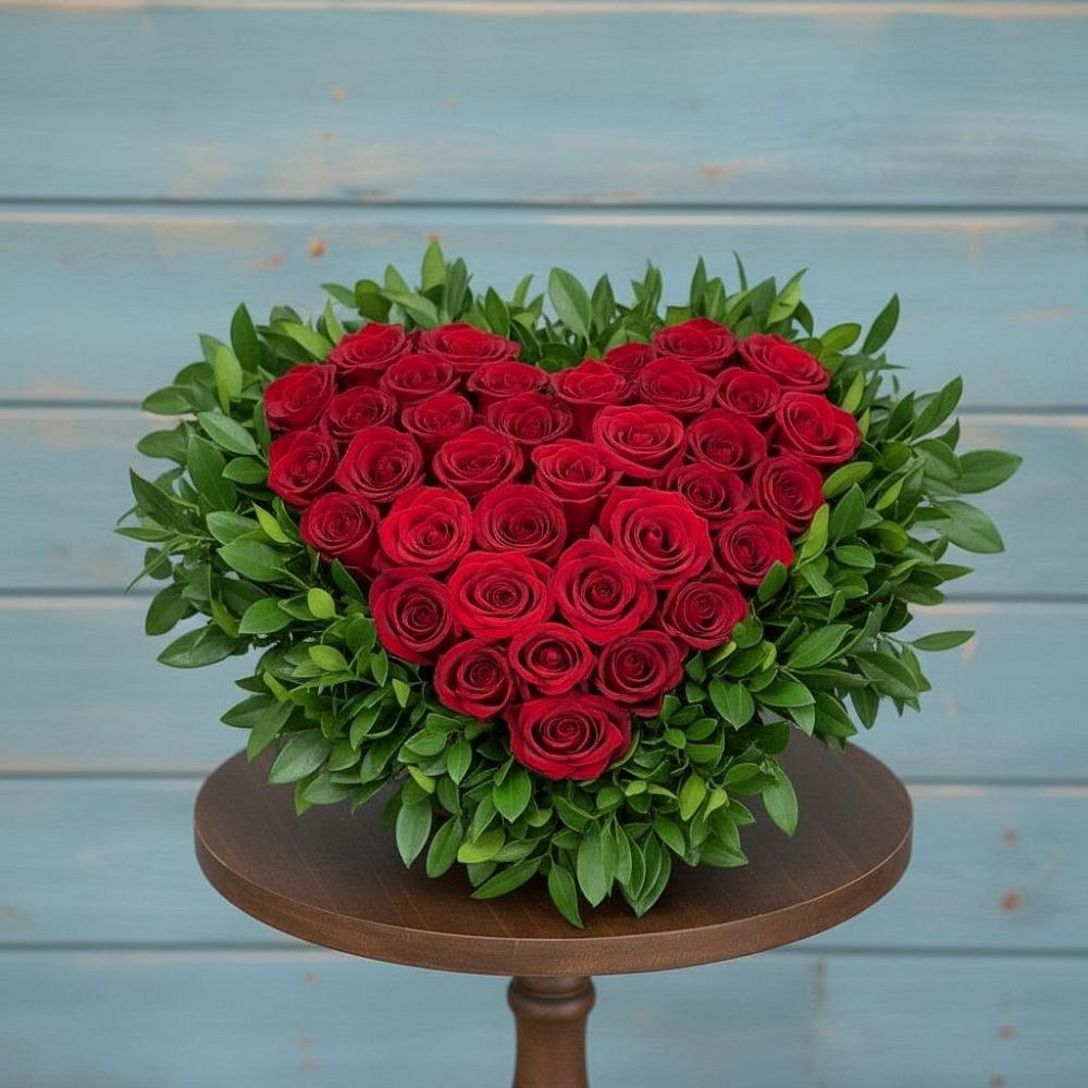 Цветочная композиция из Розы в виде сердца в Комсомольском Республики Калмыкия