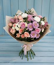 Букет цветов из:  Хризантемы, Розы и Альстромерии в Комсомольском Республики Калмыкия